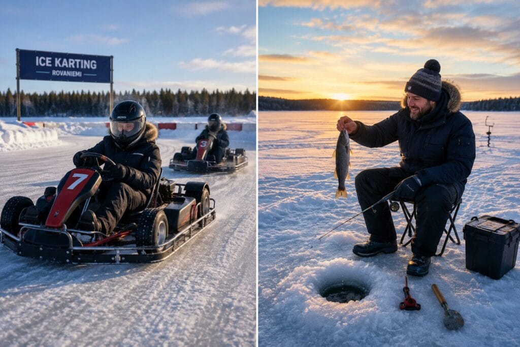Karting sobre hielo o pesca en un lago helado