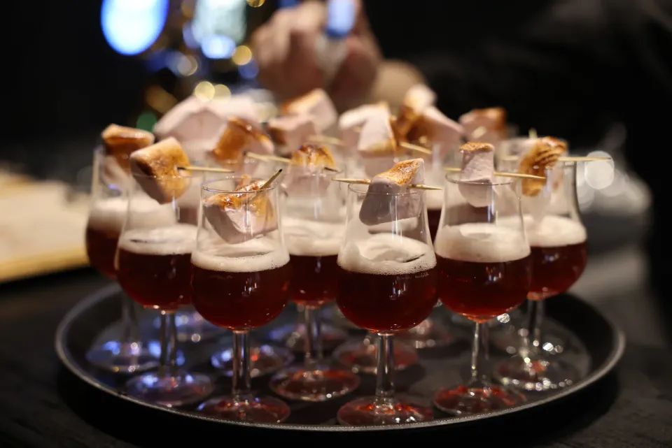 Celebration drinks topped with toasted marshmallows at Invisible Forest Lodge